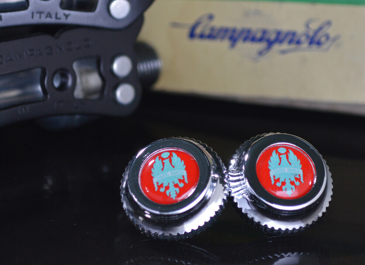 Bianchi Red pedals dust caps fit campagnolo super record gipiemme nuovo new
