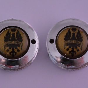 Bianchi gold / black crankset dust caps fit Campagnolo record shimano ofmega